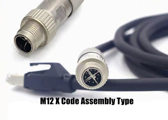 জিংক খাদ শেল বৃত্তাকার তারের সংযোগকারী M12 8 পিন পুরুষ ইথারনেট সংযোগকারী সমাবেশ