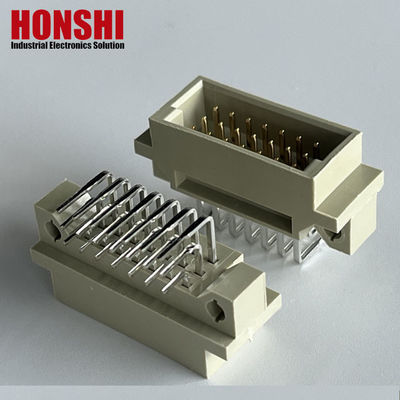 ডান কোণ PCB 128 পিন DIN 41612 ইউরো মহিলা সংযোগকারী বোর্ড লক সঙ্গে Pbt গ্রে