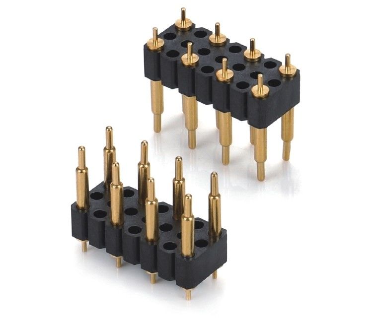 কাস্টম 5.08mm পিচ পোগো পিন সংযোগকারী পুরুষ 8 পিন 4.0mm তিন সারি স্প্রিং লোড